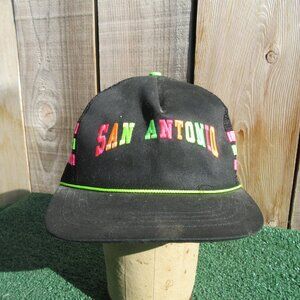 Vintage San Antonio Texas Black Neon 3 Three Stripe Baseball Hat Trucker Cap